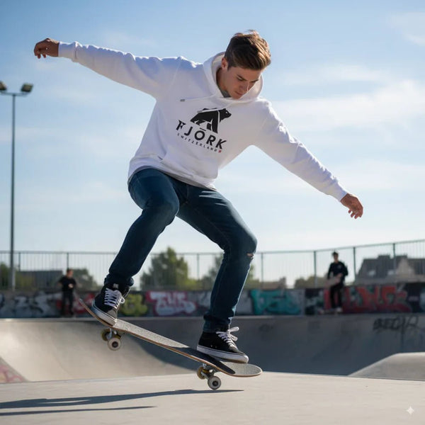 Hoodie Titlis Homme - White / Black logo - Hoodie - Fjork Merino