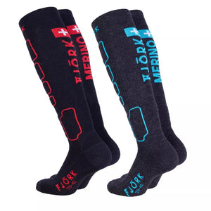 Chaussettes Pro Team Ski 90 - Pack de 2 paires - Red Blue - Chaussettes - Fjork Merino