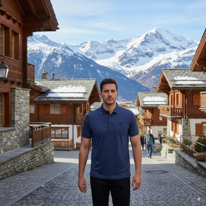 Polo Rigi Homme — coloris Blue St Moritz — laine mérinos — Fjork Merino