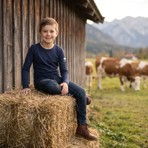 Top Enfant 210, coloris Blue St Moritz, laine mérinos, Fjork Merino